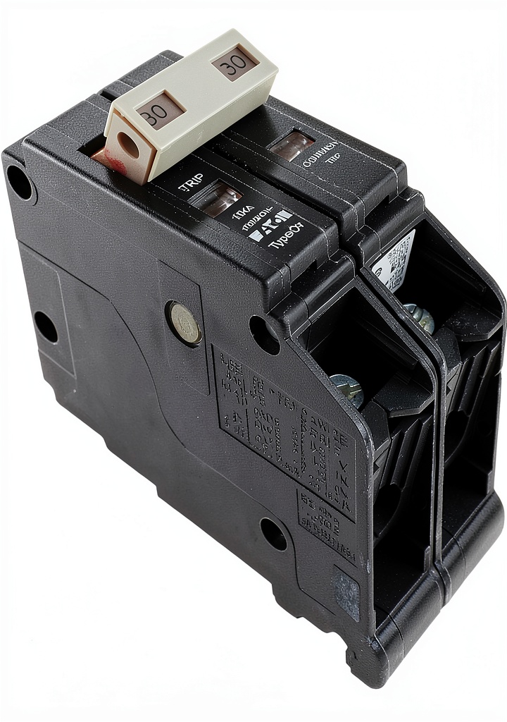Installing Eaton CHF230 30 Amp 3 Pole Thermal Circuit Breaker Black on a wooden desk