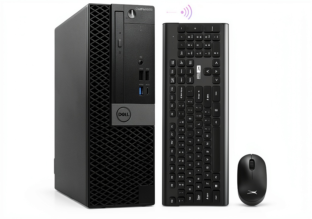 Installing Dell OptiPlex 5070 SFF Desktop Computer Intel i7 on a wooden desk