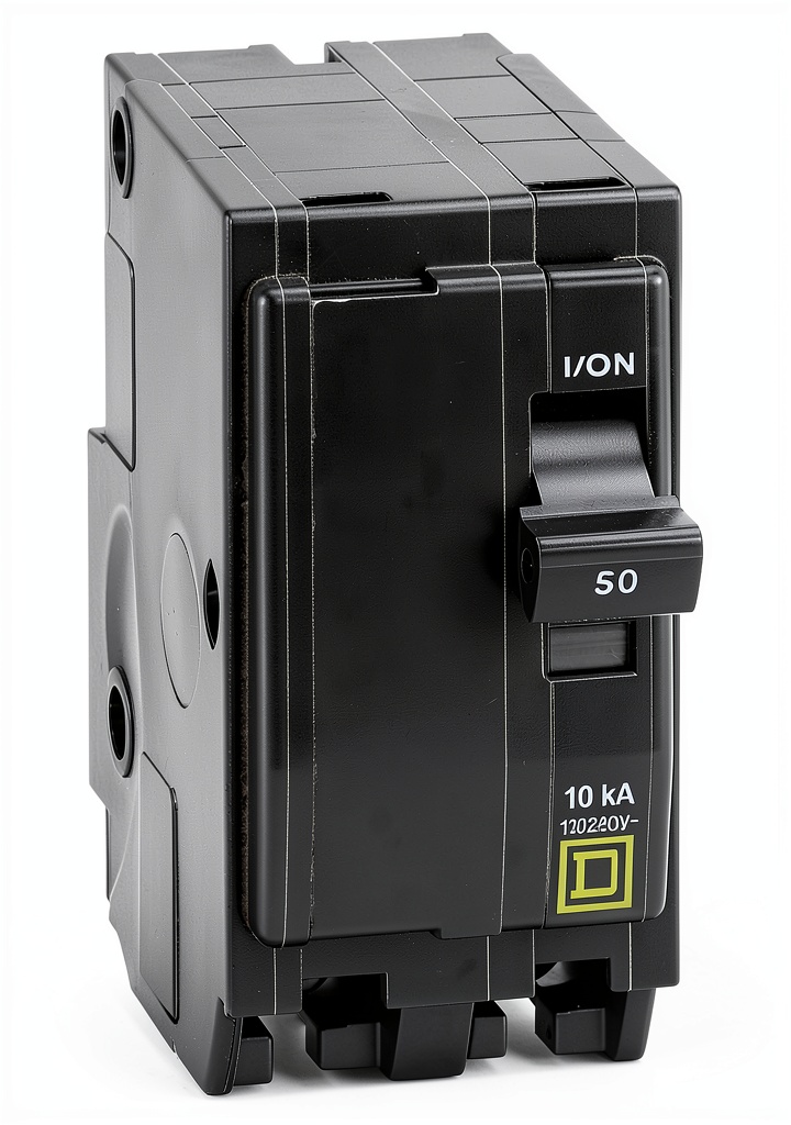 Installing Square D 50 Amp Circuit Breaker Plug In Mount Thermal on a wooden workbench