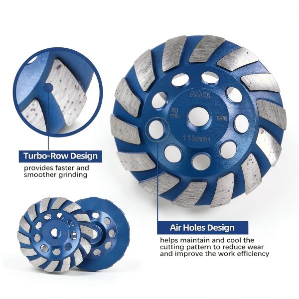 SALI 4.5 Inch Concrete Grinding Wheels 14 Turbo Diamond 5/8-11 Arbor-2