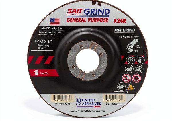 United Abrasives-SAIT 20063 A24R General Purpose/Long Life Grinding Wheel (Type 27/Depressed Center) 4 1/2" x 1/4" x 7/8", 25-Pack-0